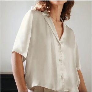 Wilfred Cream Button Down Satin Shirt